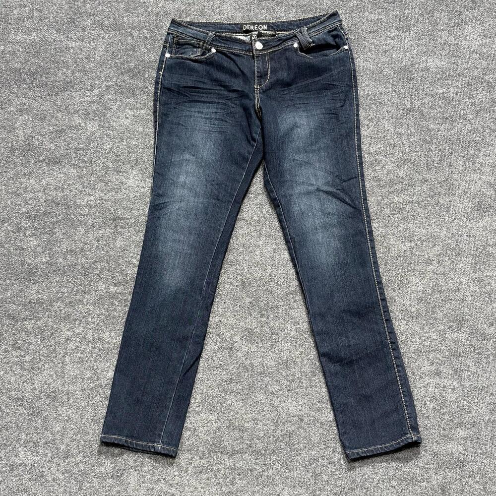 Dereon Jeans Juniors 13/14 Blue Dark Wash Slim Straight Embellished Pockets